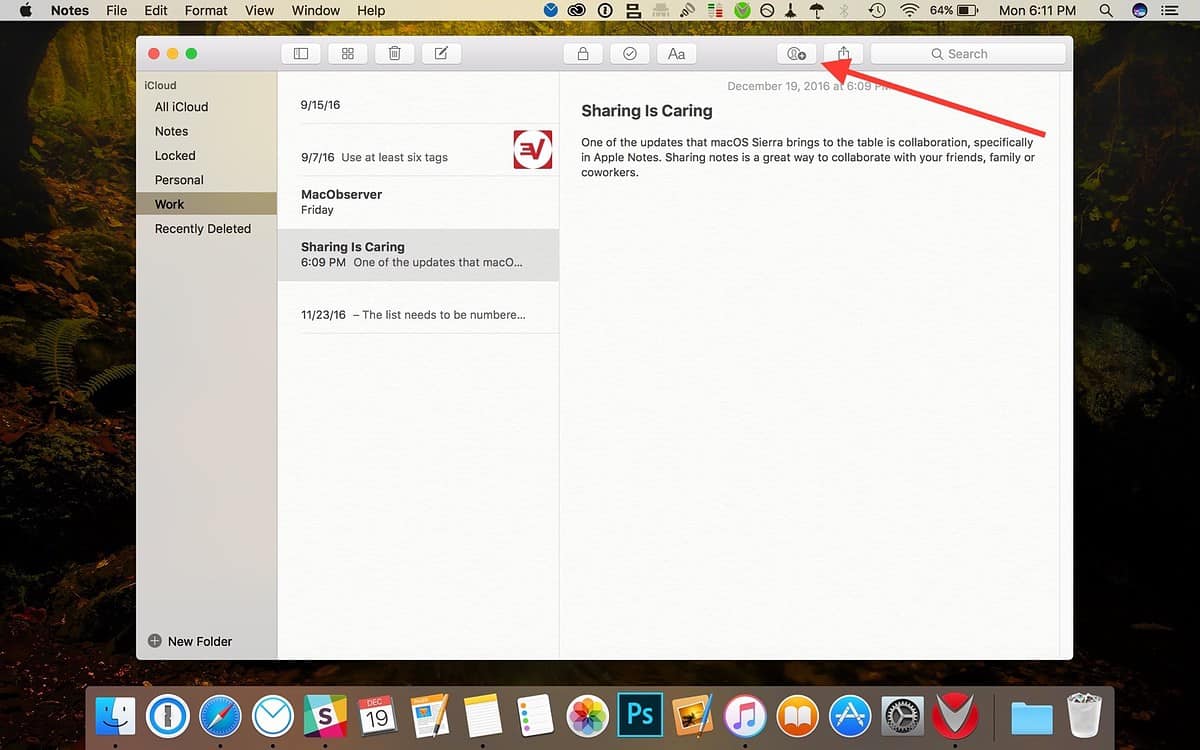 sharing icon in apple notes