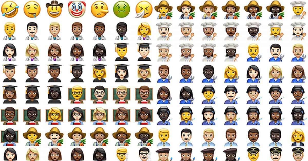 Some of the new emojis in iOS 10.2