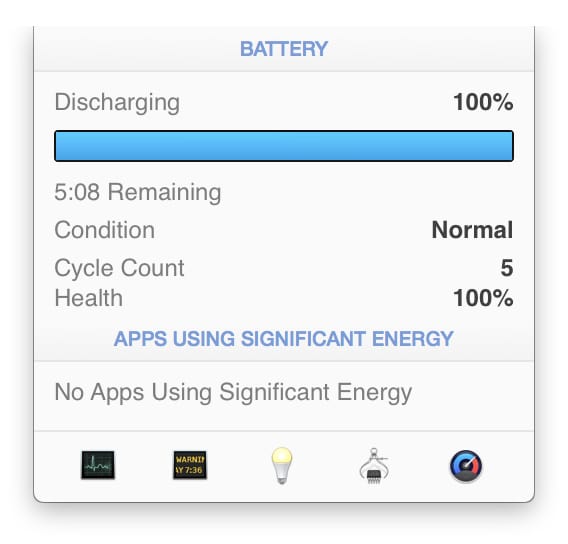 iStat Menu 5 showing time remaining estimate for Mac battery charge