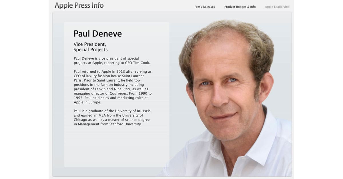 Apple Removes Fashion Executive Paul Deneve from Leadership Site [Update]