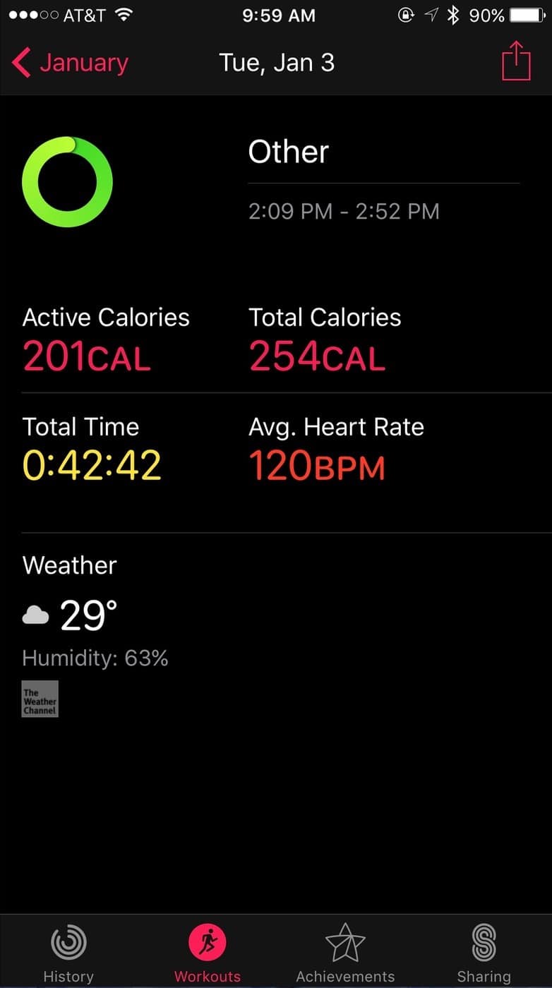 iOS Activity app Workout view details