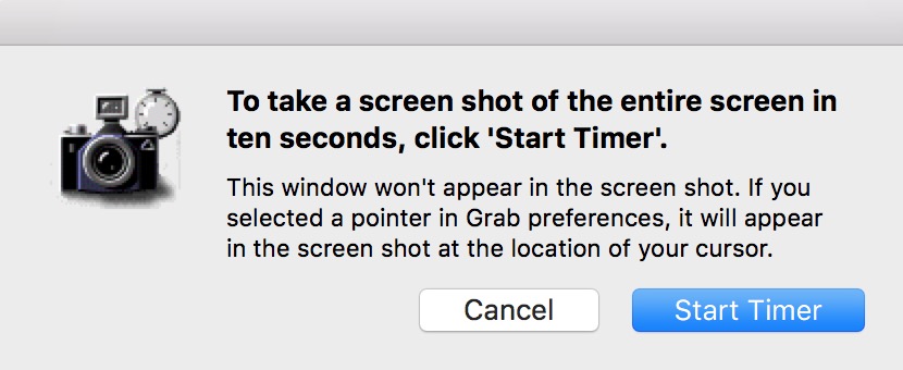 macOS Grab Start Timer dialog