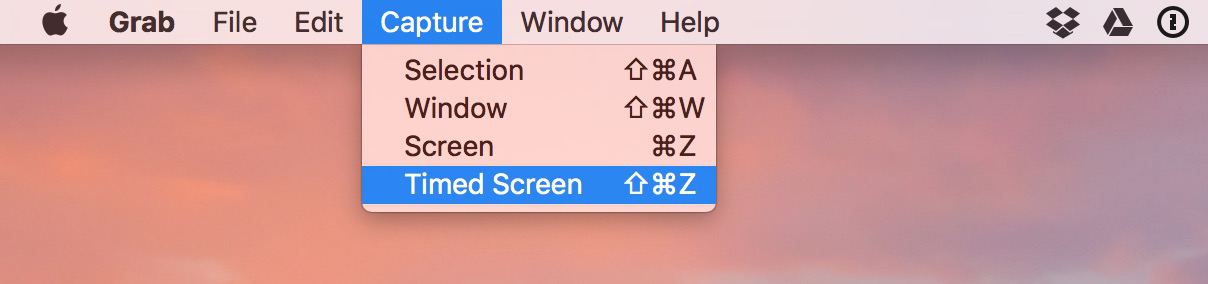 macOS Grab Timed Screen menu option