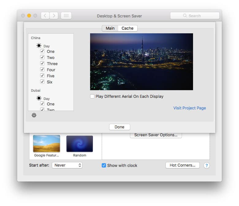aerial mac screen saver preferences
