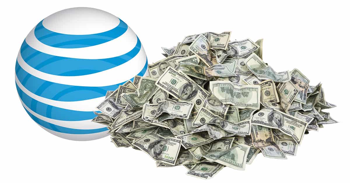 AT&T kills internet piracy. image of AT&T logo with pile of cash
