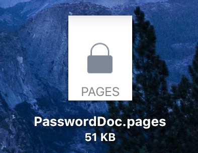 Pages File Icon showing Lock for a password protected document