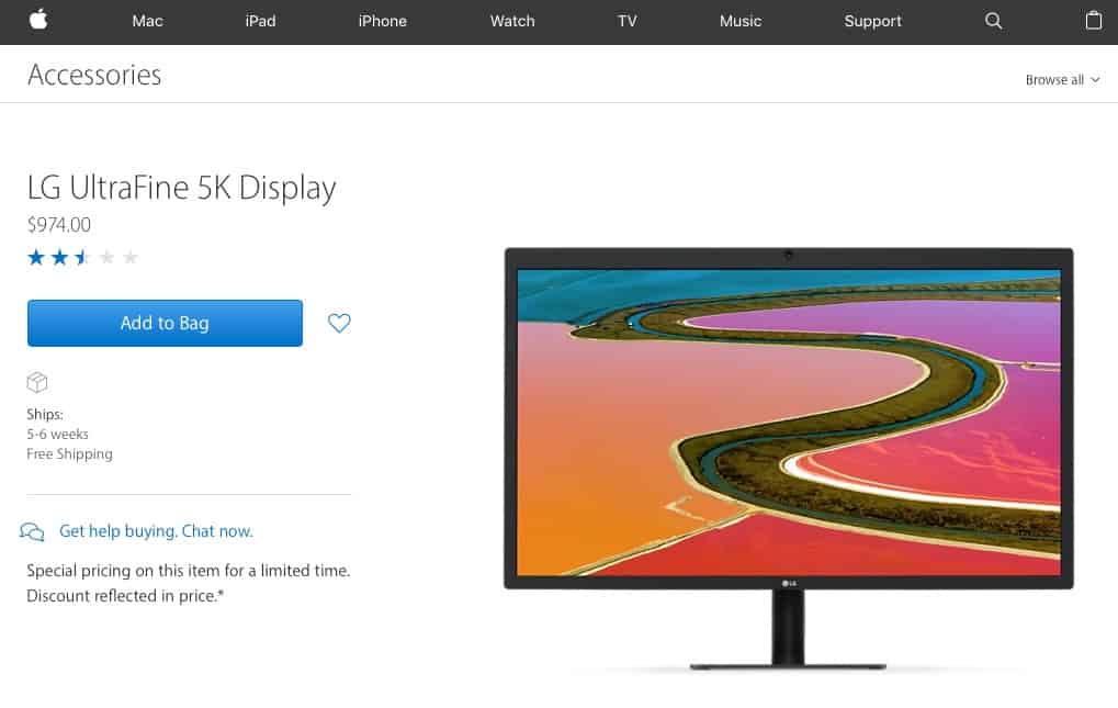 LG UltraFine 5K's Product Page on Apple.com