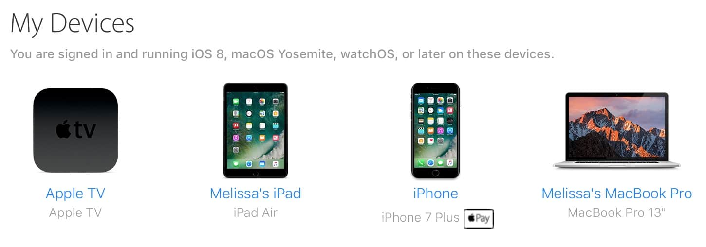 iCloud Devices List on the Web