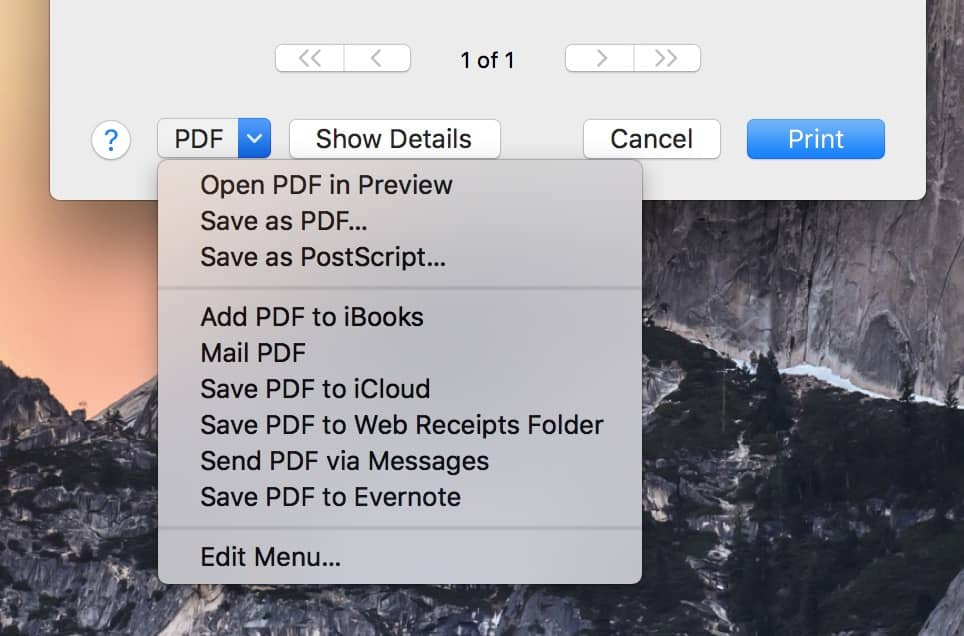 macOS Calendar Save as PDF dialog