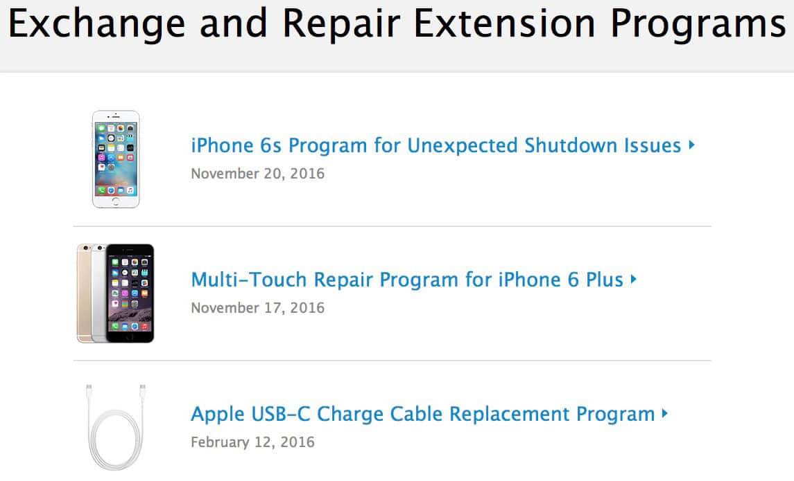 Apple’s Exchange and Repair Extension Programs Site