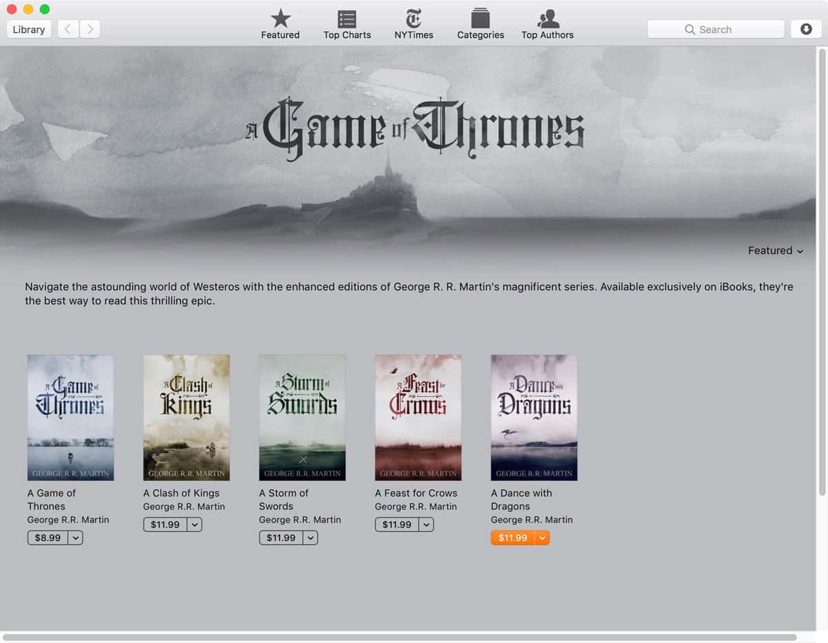 A Song of Ice and Fire Enhanced Editions on iBooks