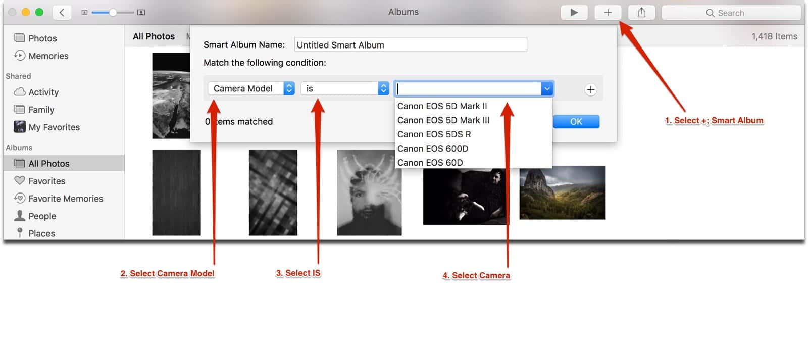 smart album options in apple photos