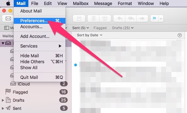 Choosing Mail Preferences to change the default email client