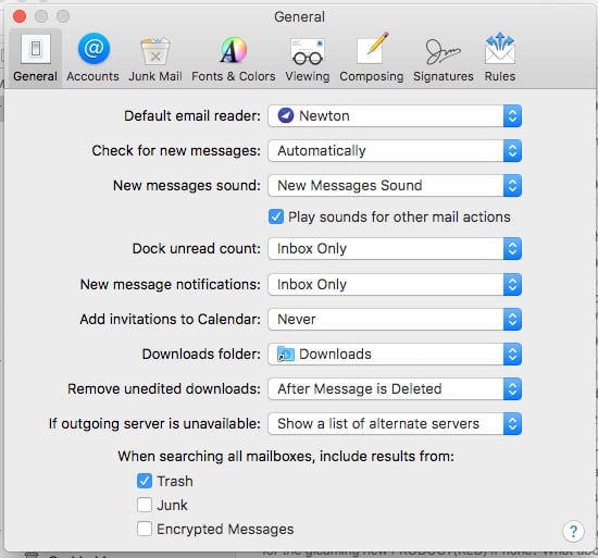 Mail Preferences after selecting a new default email client