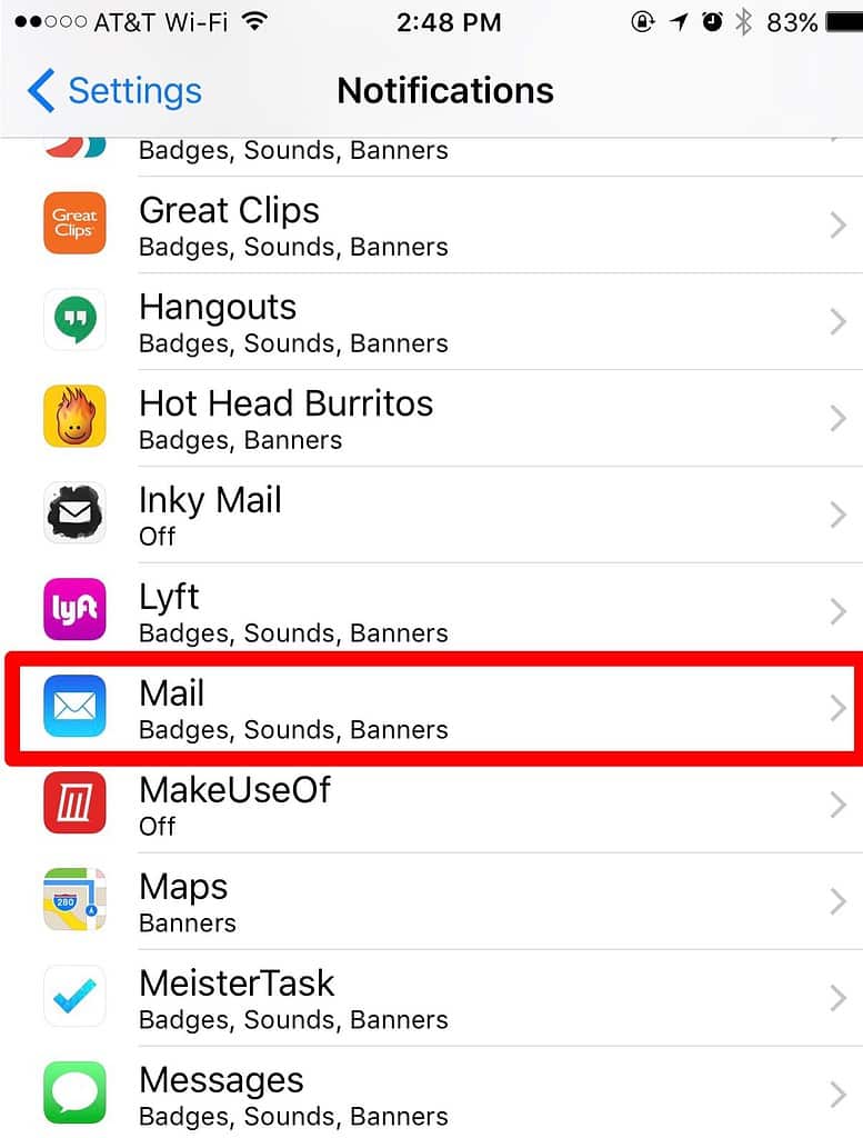 Changing email notifications within the Settings app