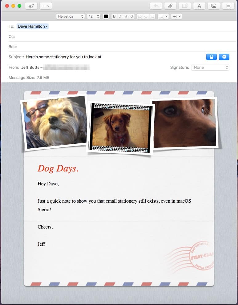 A stationery in Apple Mail that supports photos