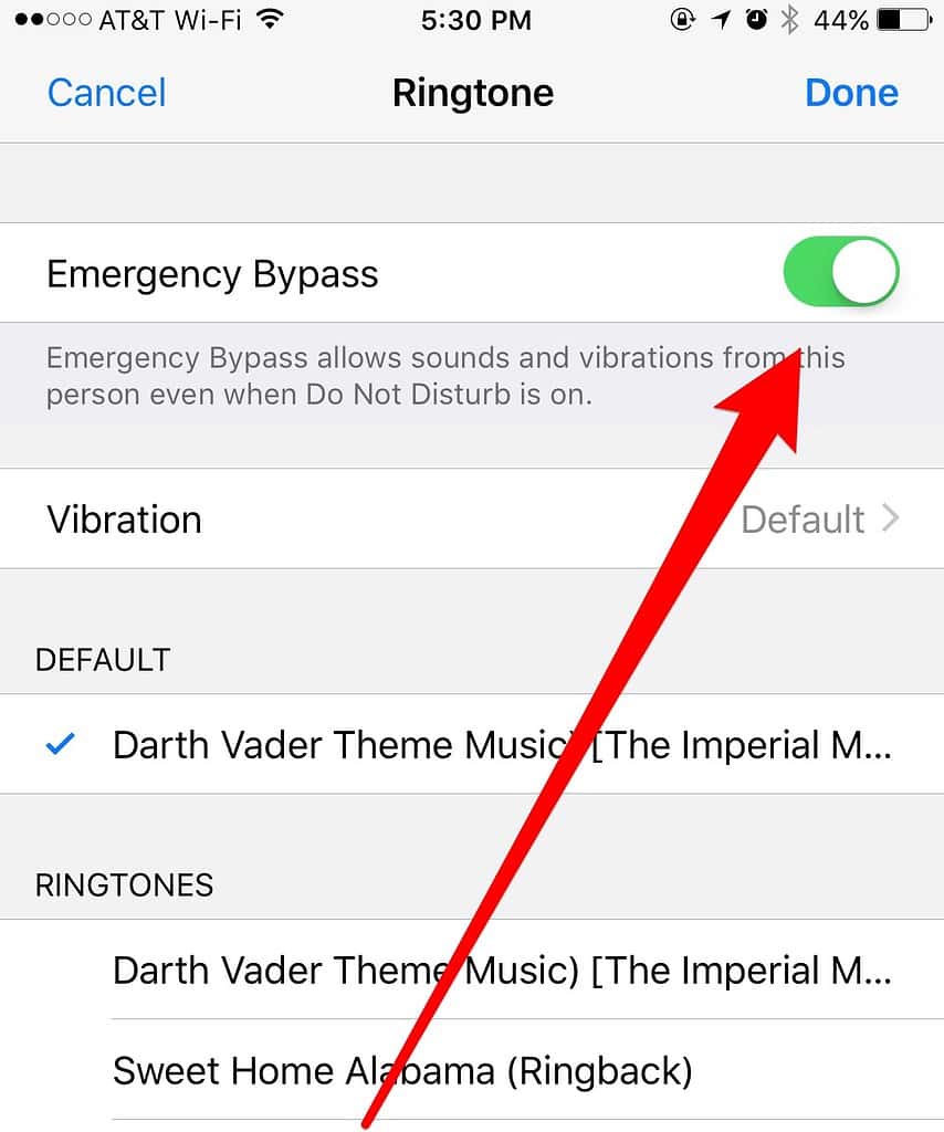 Set Emergency Bypass for the Ringtone