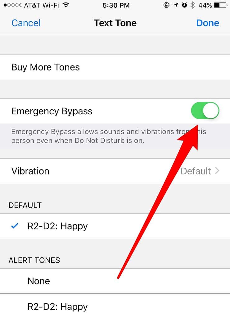 Set Emergency Bypass for the Text Tone