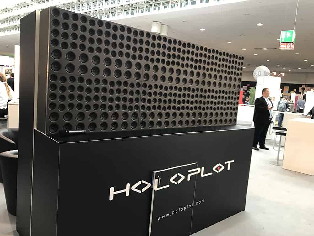 This Holoplot speaker array blasted audio in four languages to four different spots with near-perfect clarity. 