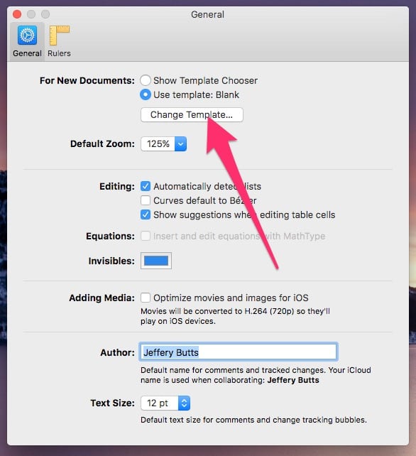 The General preferences pane in Pages for macOS