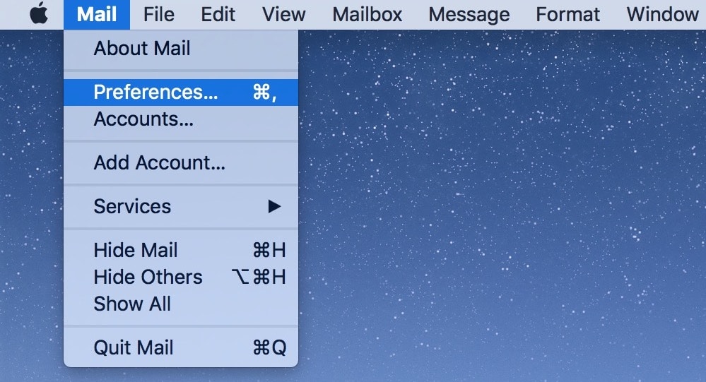 Mail Preferences includes settings for choosing which email address to use when sending new messages