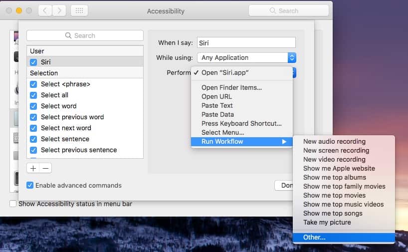 Dictation commands on macOS Sierra