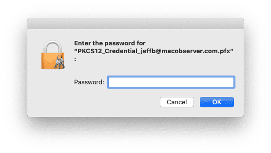 Providing the password for your S/MIME certificate