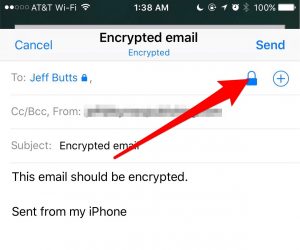 Tapping the blue lock to encrypt an email - sending encrypted email with iOS Mail