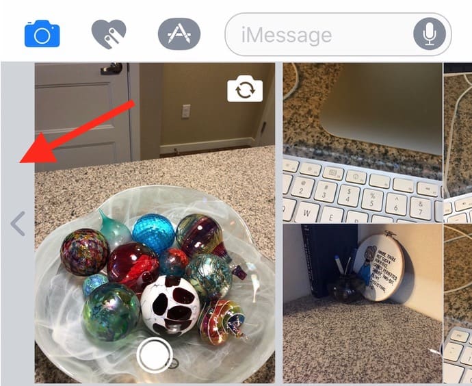 Tap the side panel in the Messages camera view to see more options