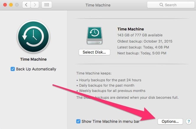 Time Machine Main Preferences Pane