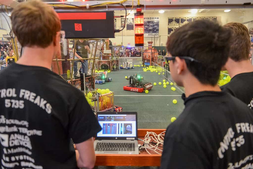 A team competing in the FIRST 2017 Steamworks Robotics Competition 