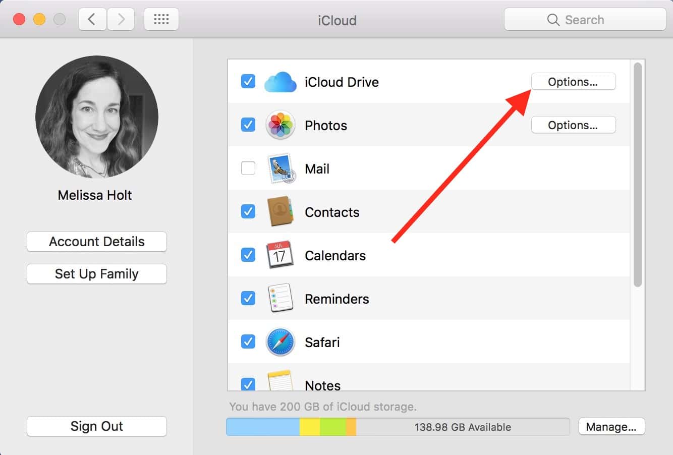 macOS iCloud Drive Options Button lets you set what files sync to the cloud