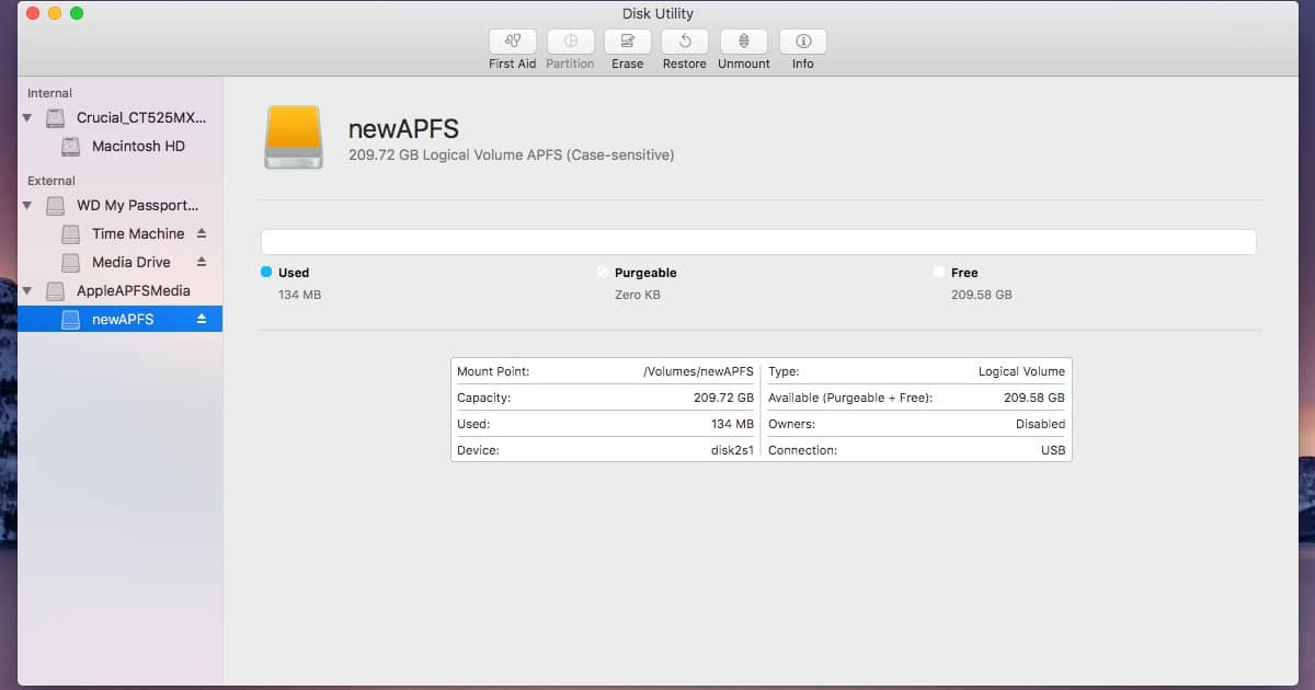 An APFS drive on macOS Sierra