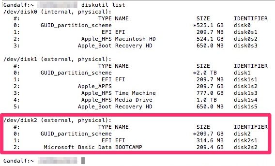 Output of diskutil list in preparation for creating an APFS drive