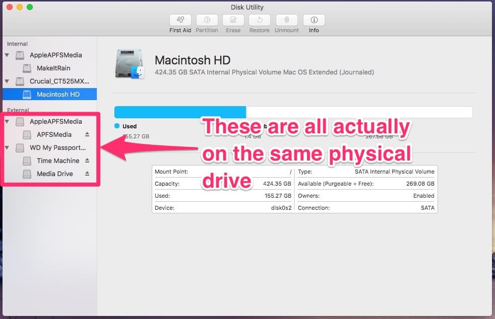 Delete your APFS Partition the right way - viewing the volumes in Disk Utility