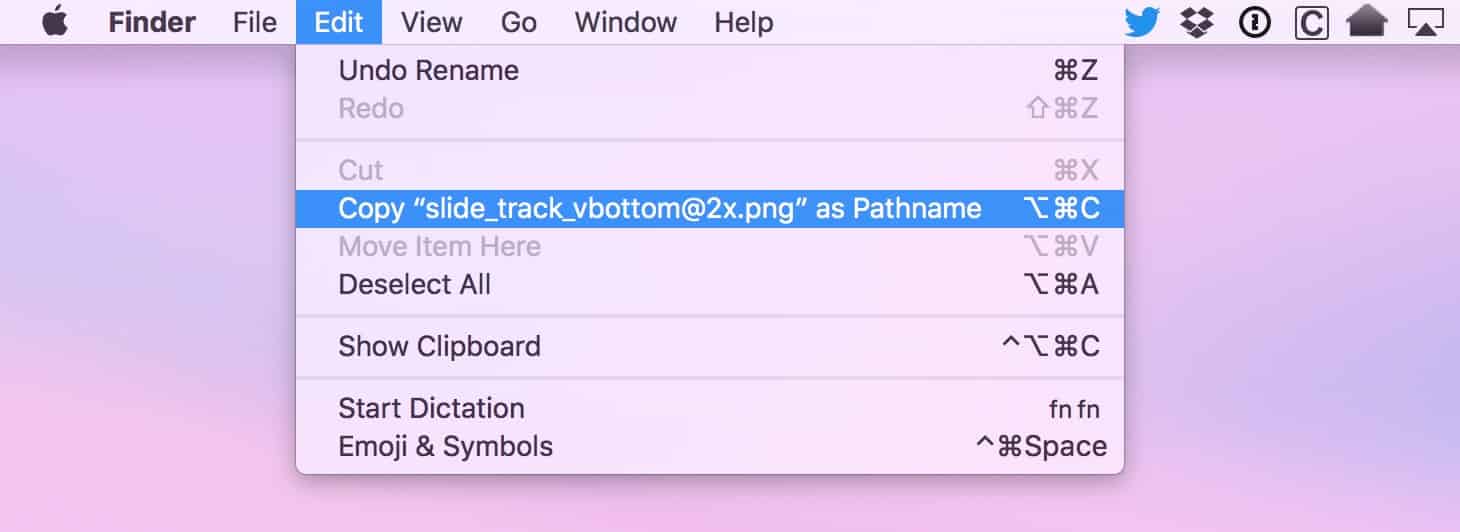 Copy as Pathname in the Finder's Edit menu puts the path to the currently selected file in the Clipboard