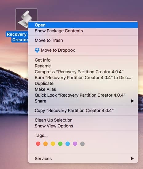 Launching Recovery Partition Creator