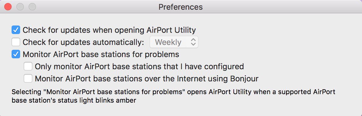 Use AirPort Utility Preferences to set automatic or manual software update checks