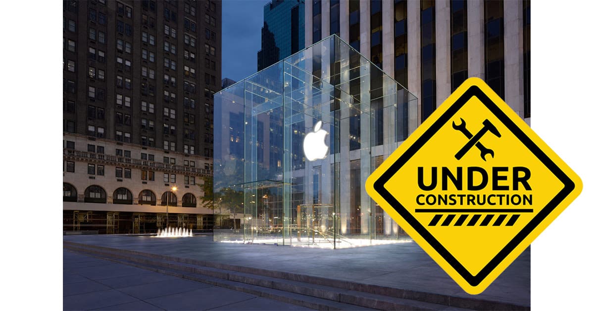 5th Ave Apple Store glass cube being removed temporarily during construction