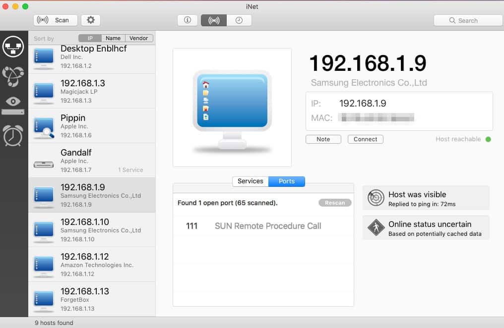 Scan network for devices mac address