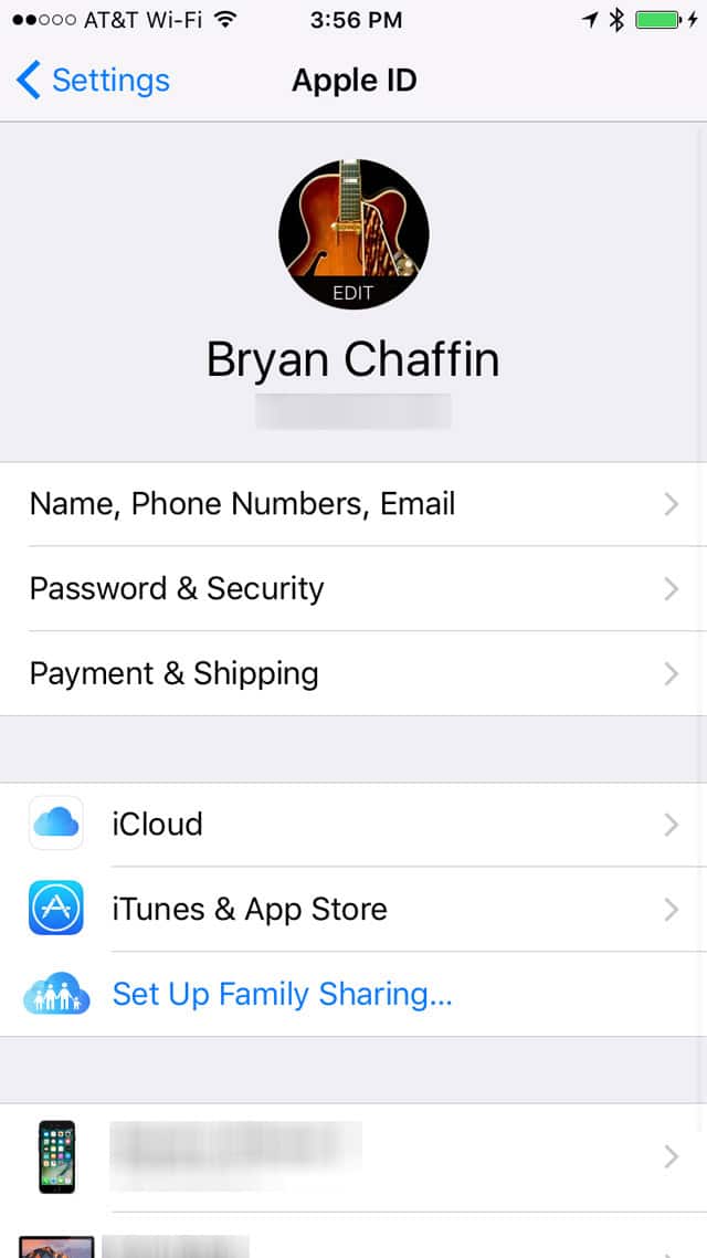 Apple ID Settings in Settings App