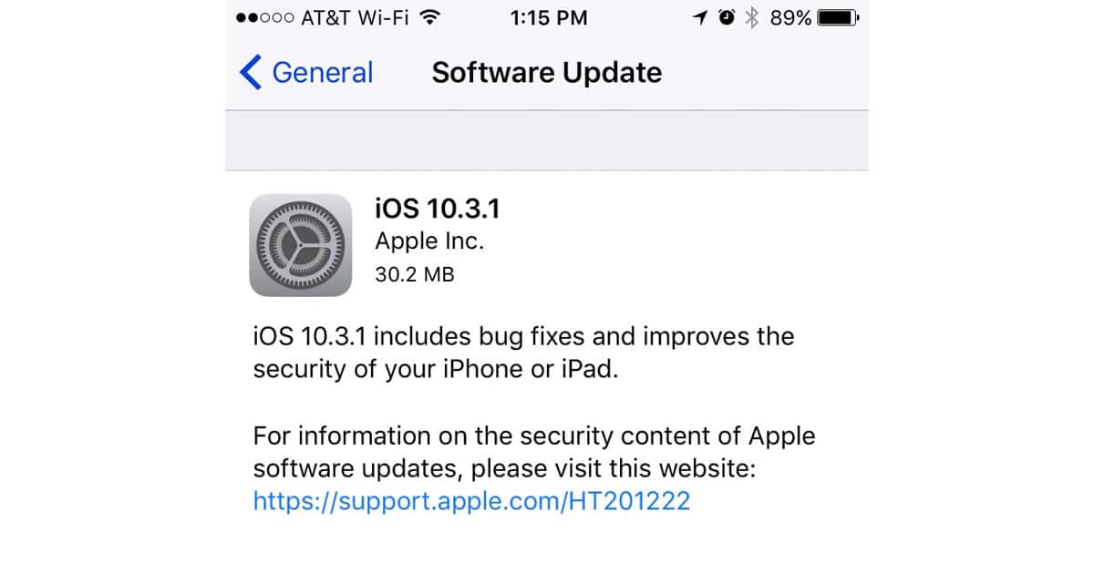iOS 10.3.1 Release Note Screenshot