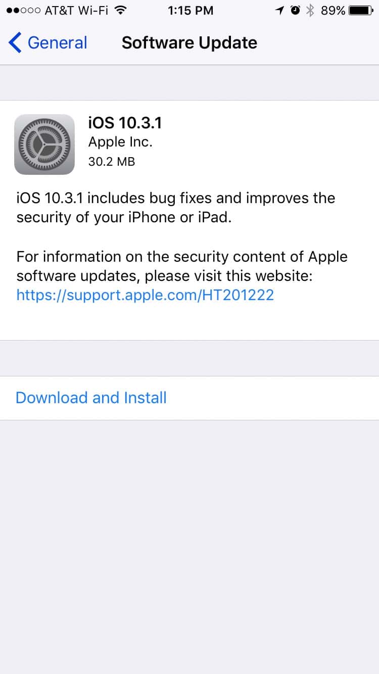 Screenshot from iOS 10.3.1