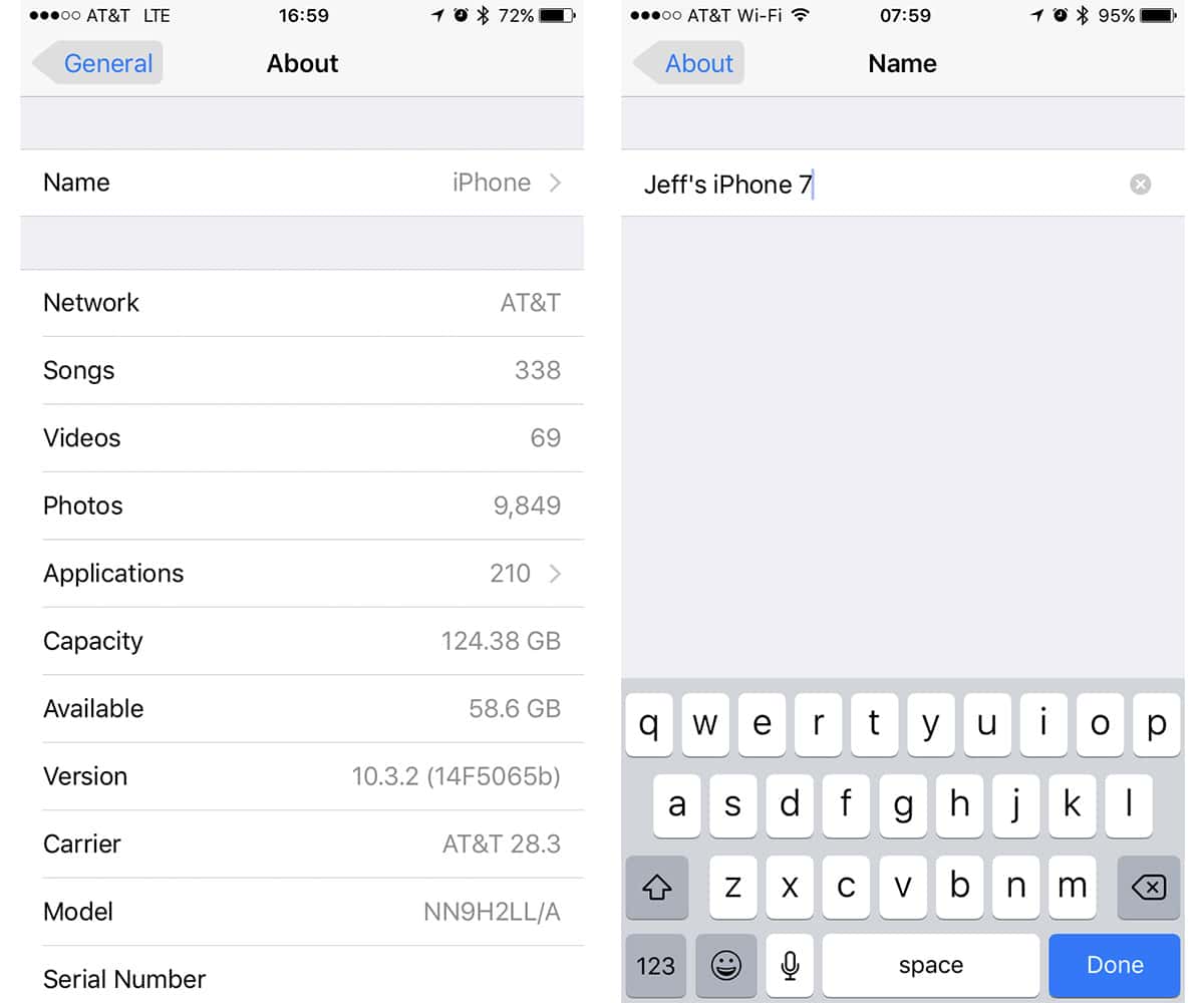 Go to About in General Settings to change your iPhone, iPad, or iPod touch name for AirDrop