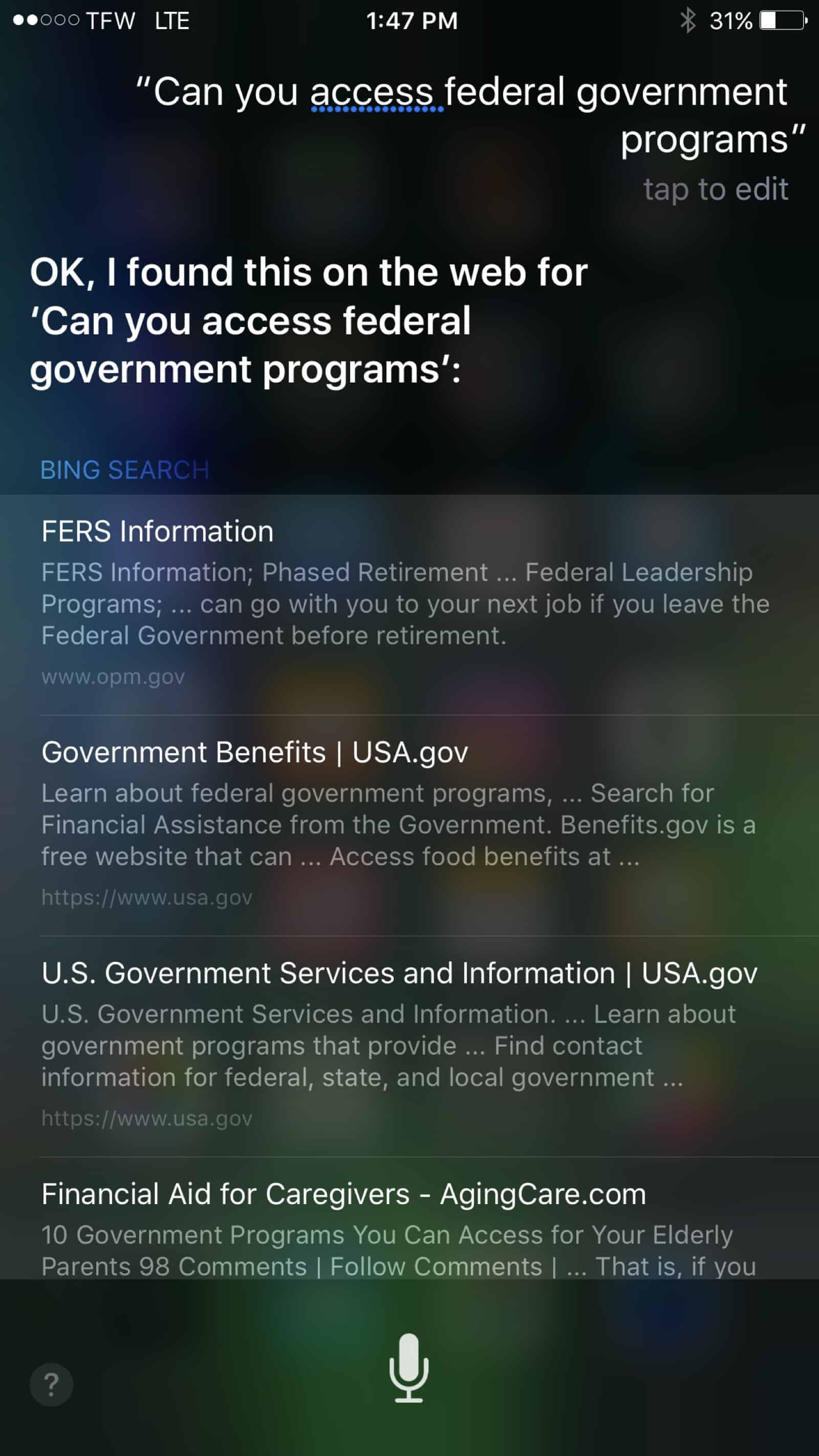 Asking Siri to access federal information