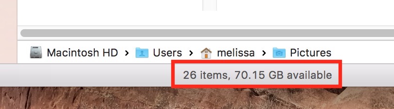 The Finder Status Bar also shows how many items are in the selected folder and how much storage space is available