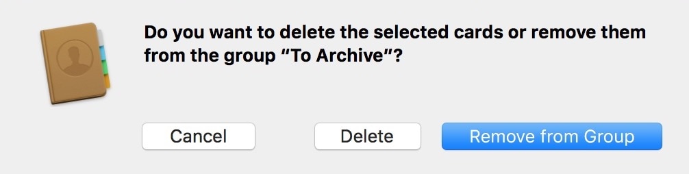 Choose Delete from the Contacts Confirm Dialog instead of Remove from Group