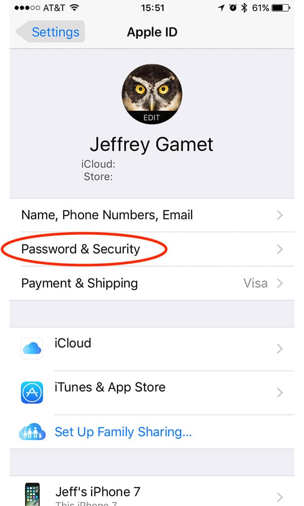 Enable two-factor authentication in Apple ID's Password & Security settings