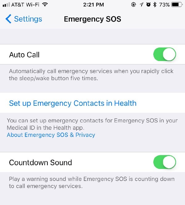 Enabling Countdown Sound in Emergency SOS